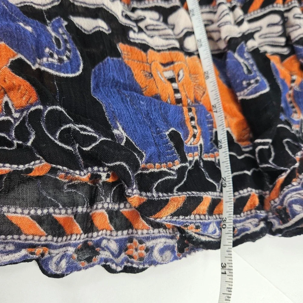 Vintage Semi-sheer Elephant Print Boho Maxi Skirt Orange Blue Black‎ White India